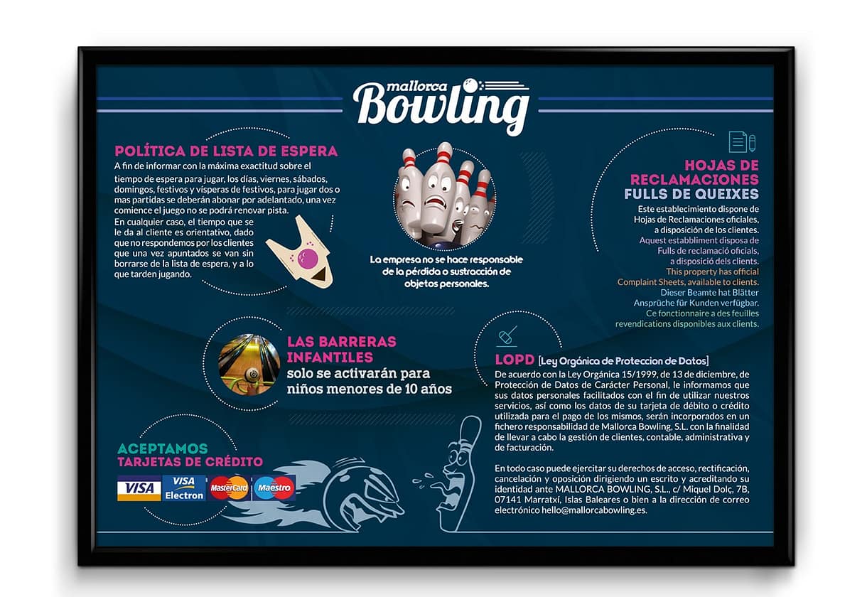 cartel de politica de espera Mallorca Bowling